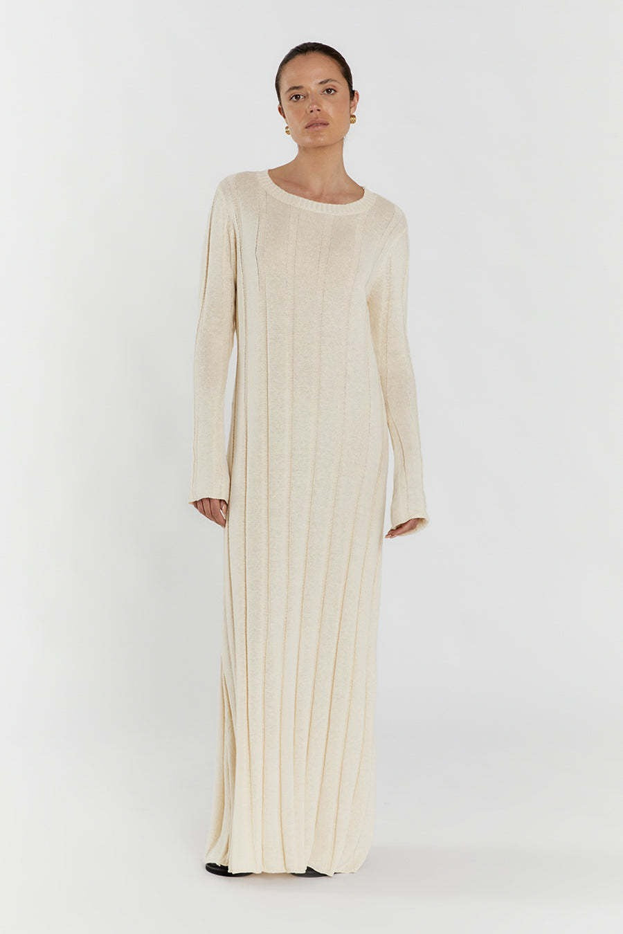 Rib Knit Long Sleeve Flare Hem Maxi Sweater Dress 7