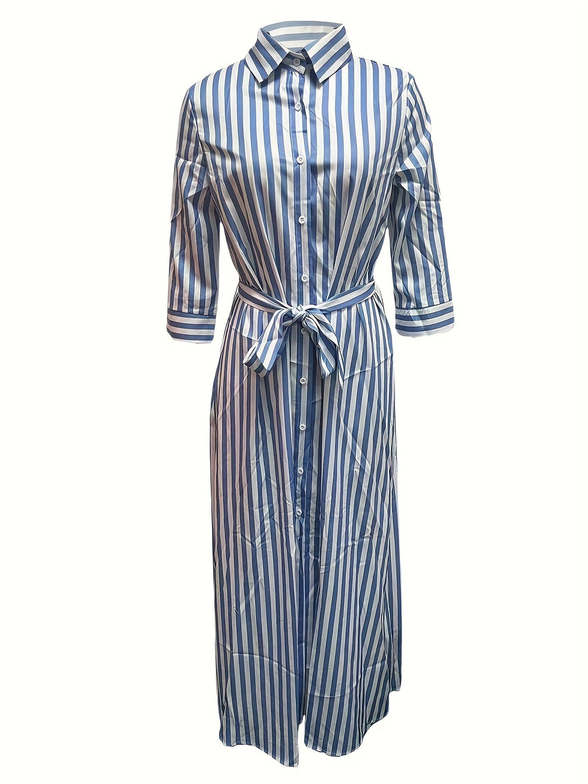 Marble Print Long Sleeve Belted Button Front Shirt Maxi Dress 7
