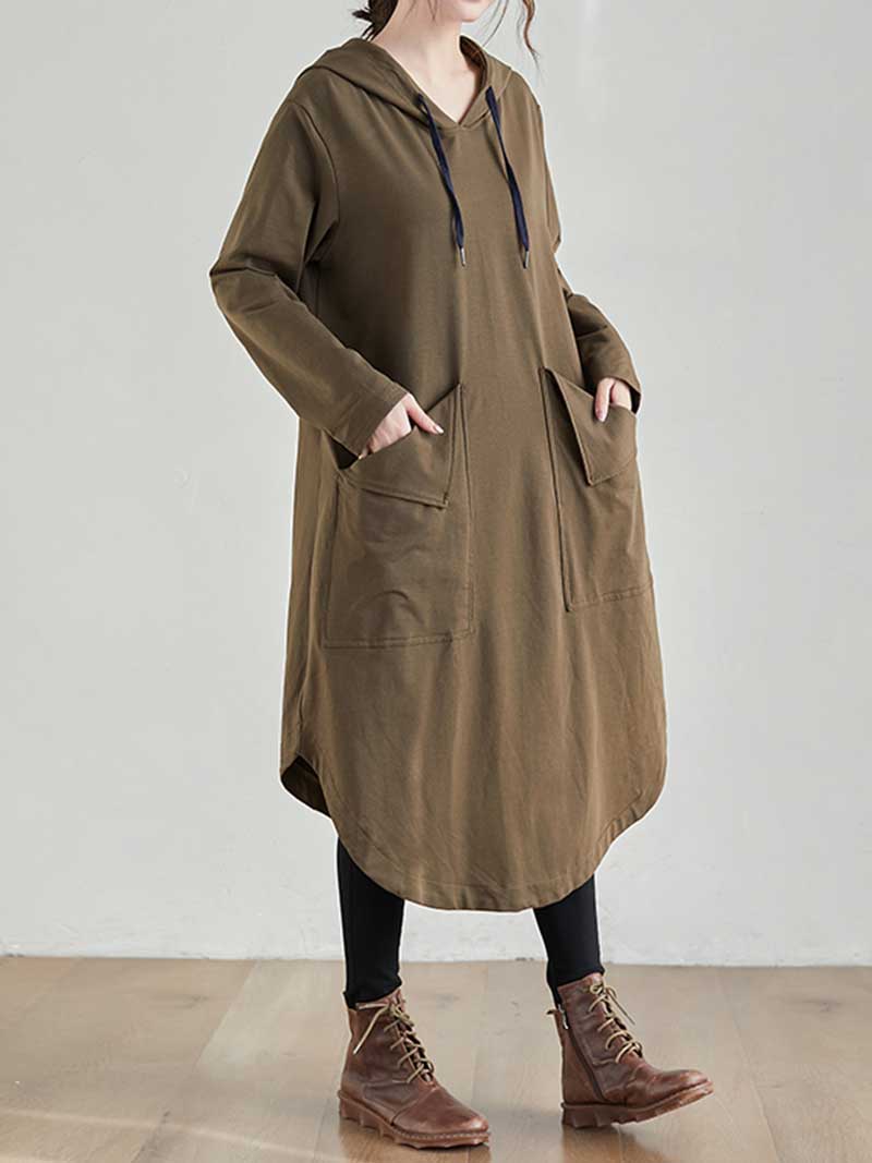 Hooded Long Sleeve Rib Knit Midi Dress 2 5