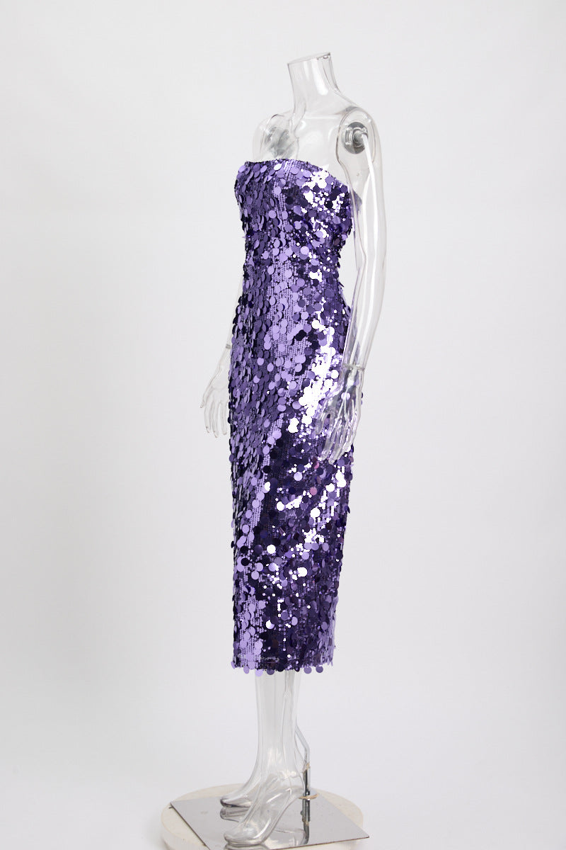 Strapless Paillette Sequin Bodycon Midi Dress 4