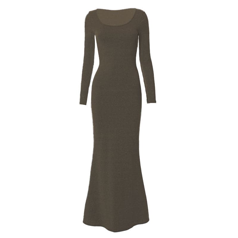 Scoop Neck Long Sleeve Mermaid Hem Knit Bodycon Maxi Dress 12