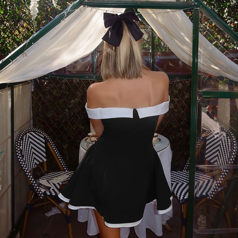 Off Shoulder Sweetheart Contrast Trim Flared Mini Dress 4
