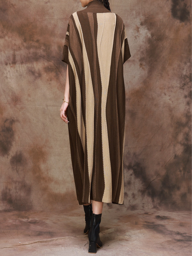 Mock Neck Drop Shoulder Vertical Stripe Oversized Knit Maxi Dress 2