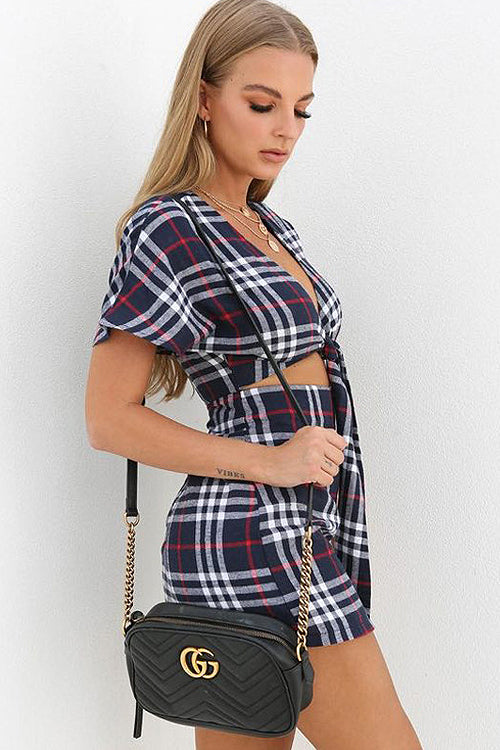 Plaid Tie Front Shift Mini Dress 3