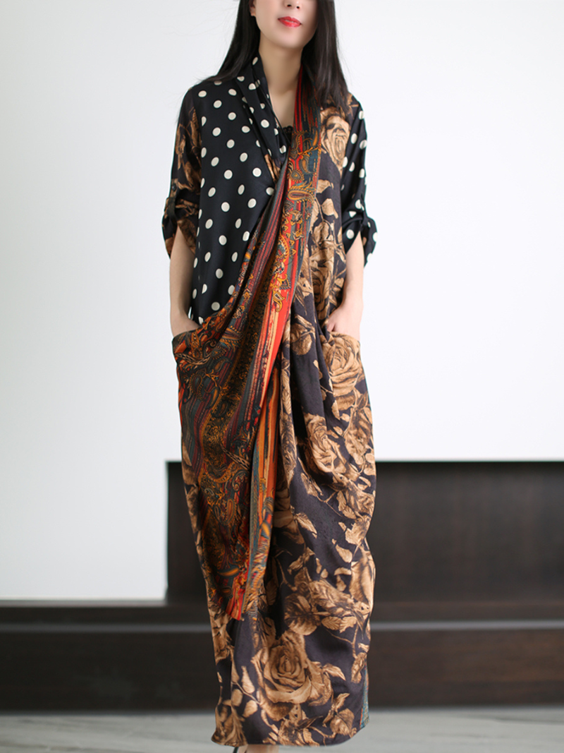 Deep V Neck Long Sleeve Wrap Maxi Dress 3