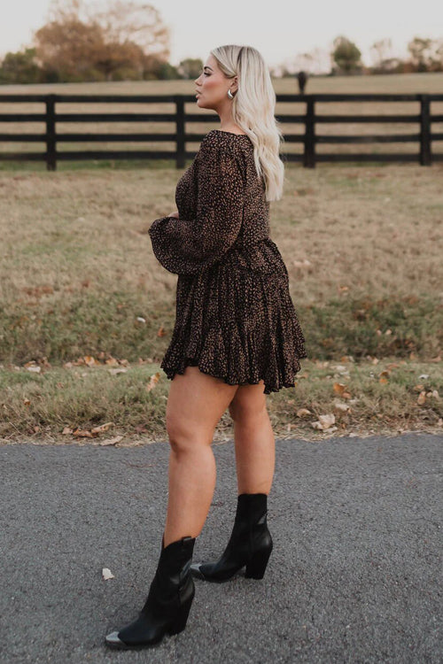 Crew Neck Balloon Sleeve Spot Print Tiered Ruffle Mini Dress 5