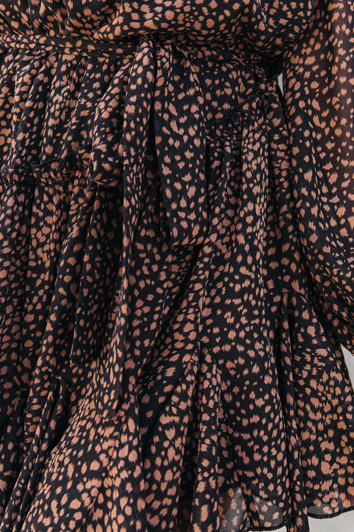 Crew Neck Balloon Sleeve Spot Print Tiered Ruffle Mini Dress 12