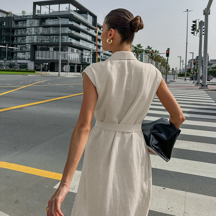 Square Neck Spaghetti Strap Pleated Waist Belted Midi Dress 11