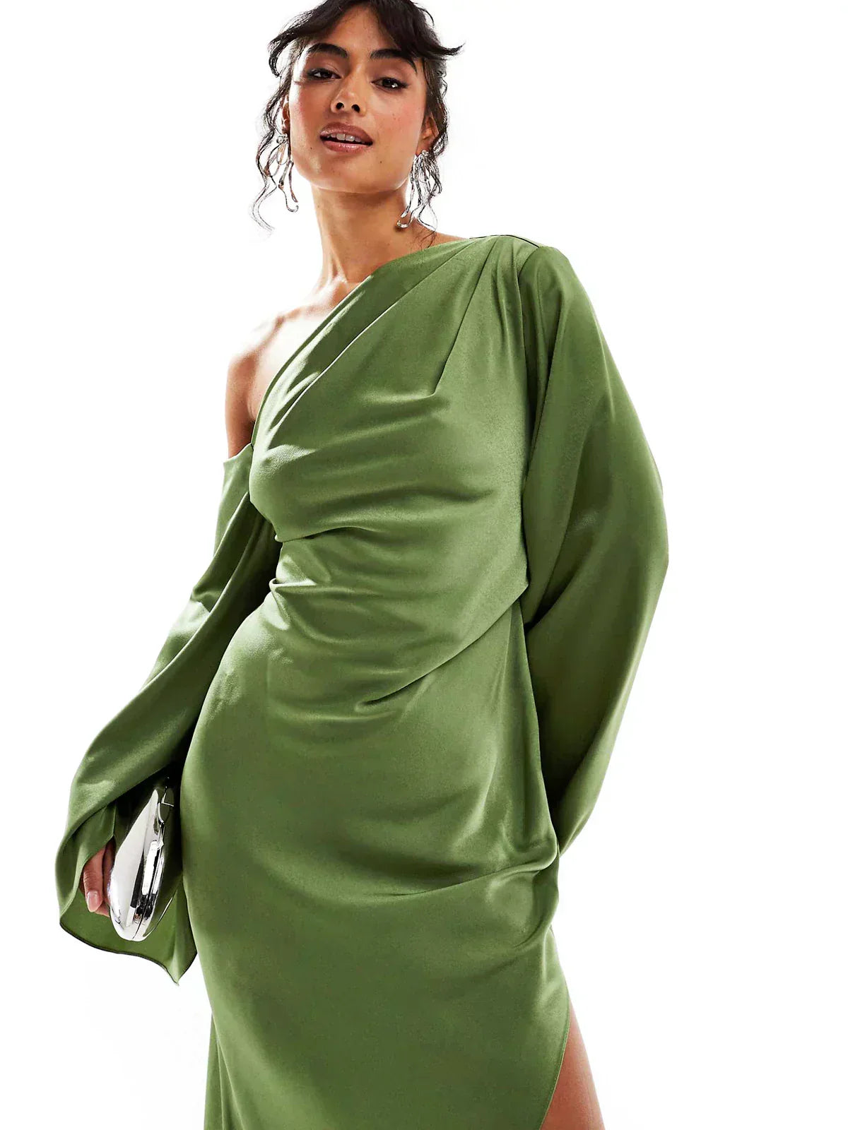 One Shoulder Ruched Folded Bandage Maxi Dress 6