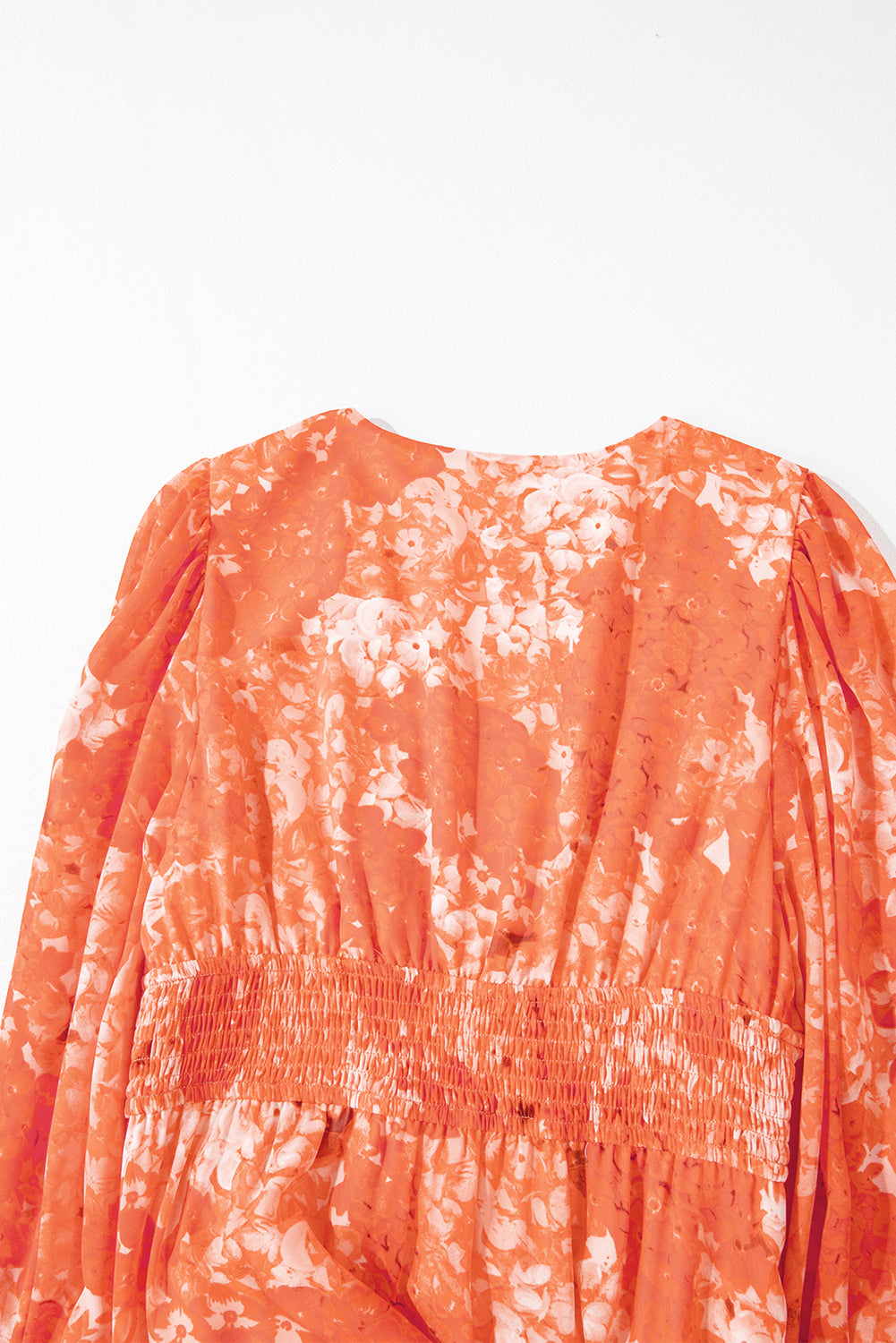 Floral Print Smocked Waist V-Neck Bishop Sleeve Tiered Maxi Dress 5