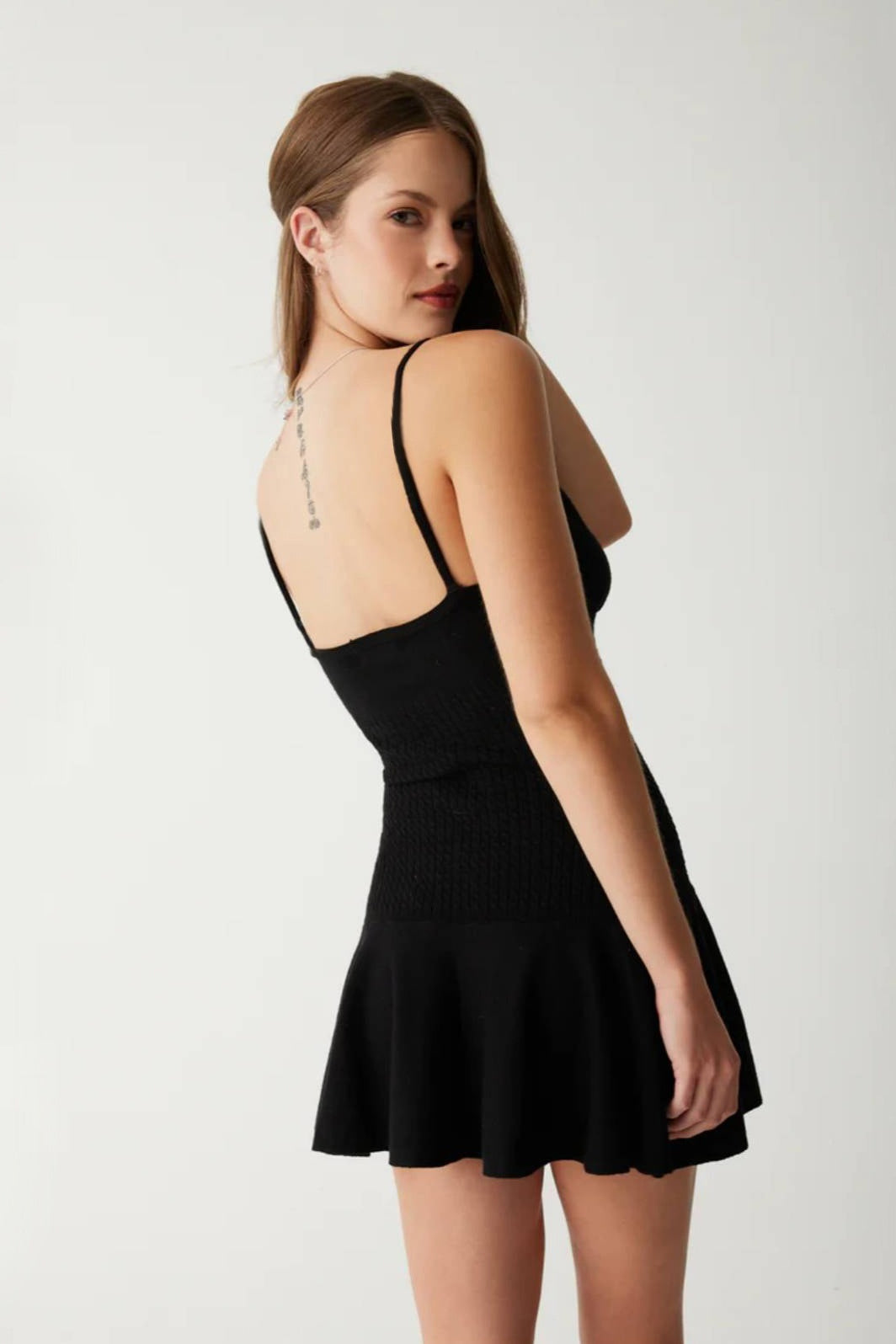 Cable-Knit Floral Appliqué Spaghetti Strap Detached Sleeve Flared Mini Dress 9
