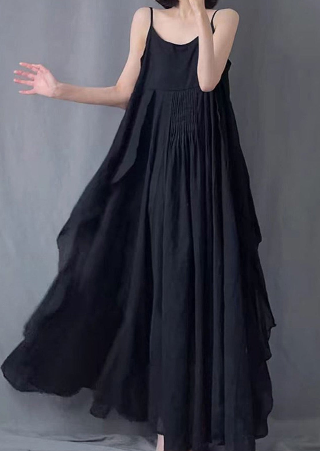 Spaghetti Strap Pintuck Pleated Tent Maxi Dress