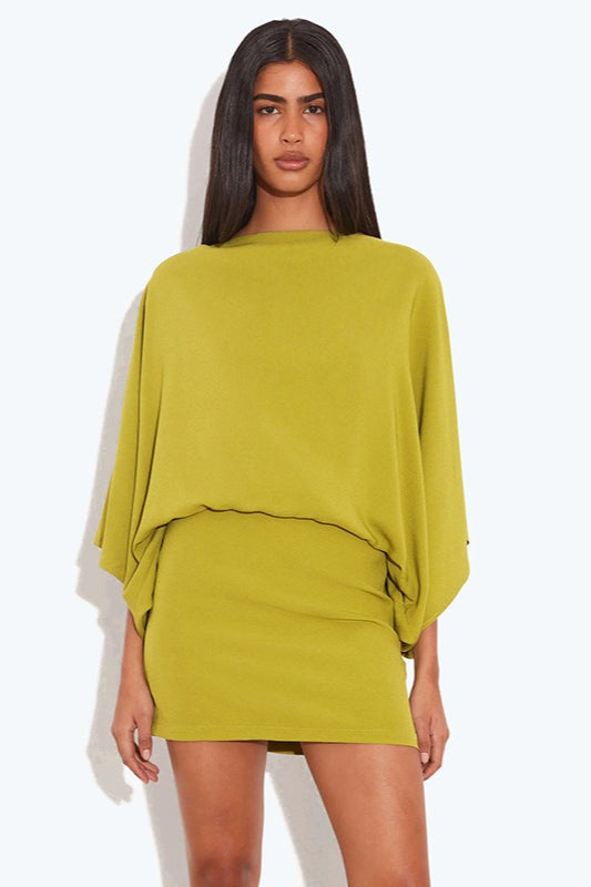 Deep Back Cowl Neck Draped Wing Sleeve Loose Mini Dress 2
