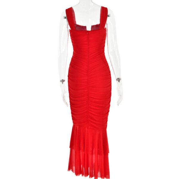 Square Neck Ruched Keyhole Tiered Ruffle Mermaid Maxi Dress 5