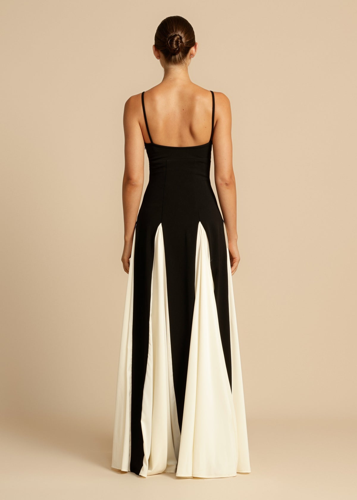 Spaghetti Strap Sweetheart Corset Bodice Pleated Godet Panel Maxi Gown 4