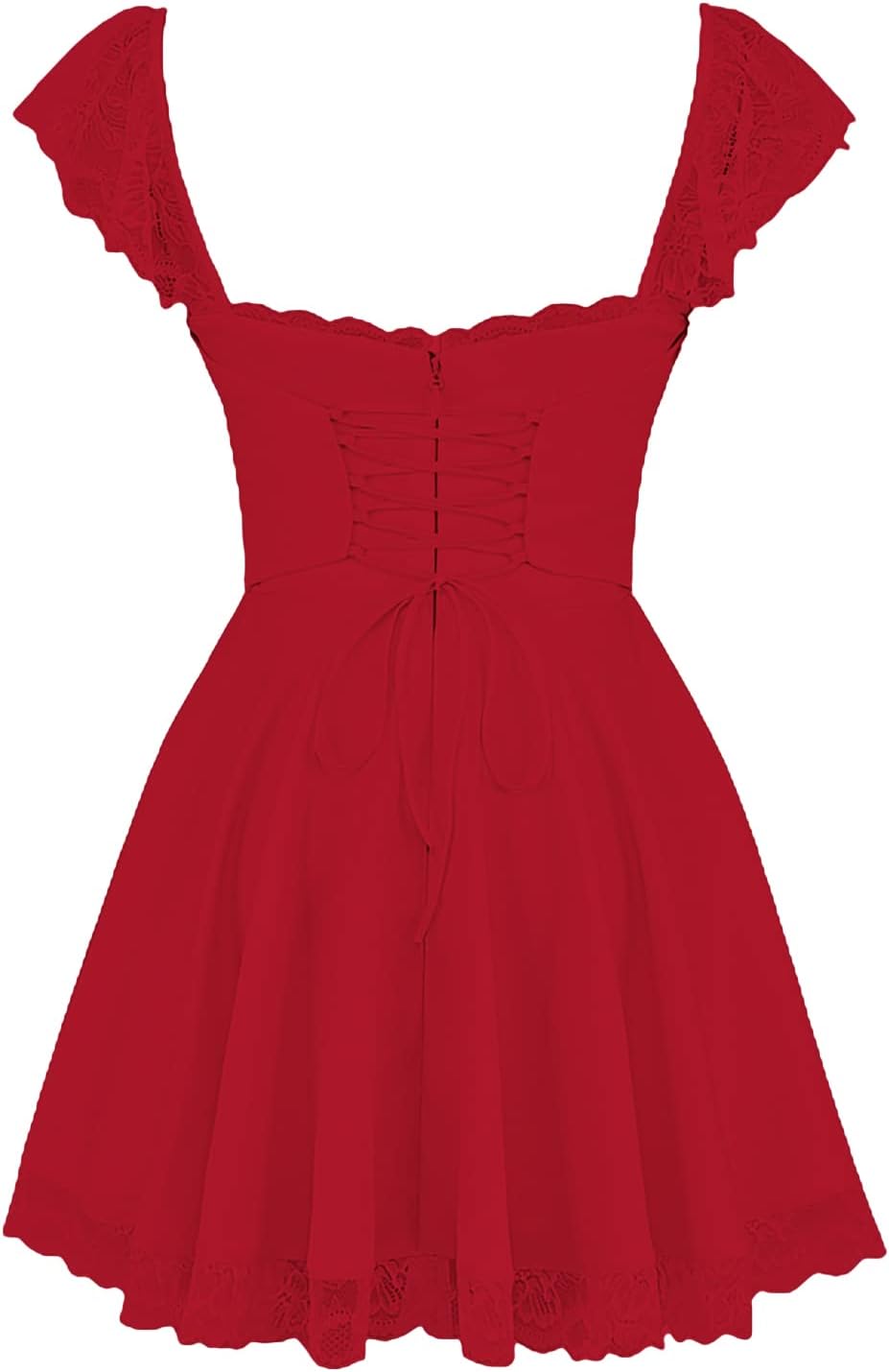 Red Scalloped Cap Sleeve Square Neck Fit and Flare Mini Dress 4