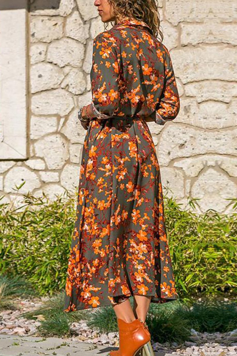 Tropical Botanical Print Collared Button-Front Tie-Waist Maxi Shirt Dress 5
