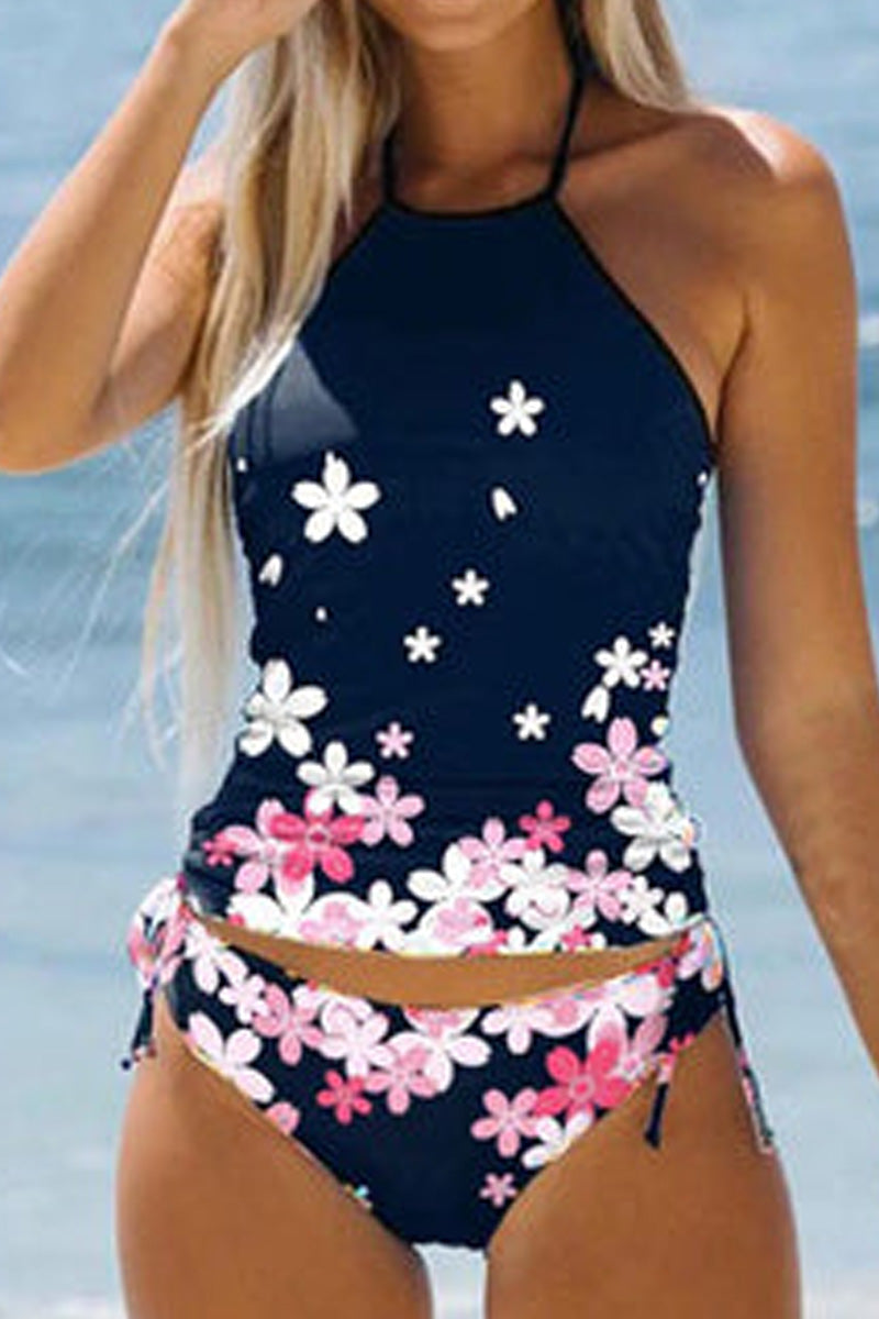 Floral Print Backless Two Piece Swimwear