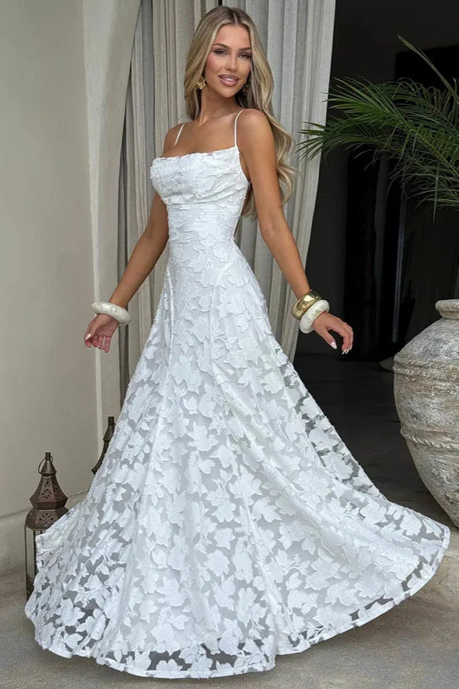 Lace Cowl Neck Spaghetti Strap A-Line Maxi Dress 5
