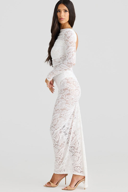 Open Back Long Sleeve Floral Lace Illusion Overlay Bodycon Maxi Dress 2