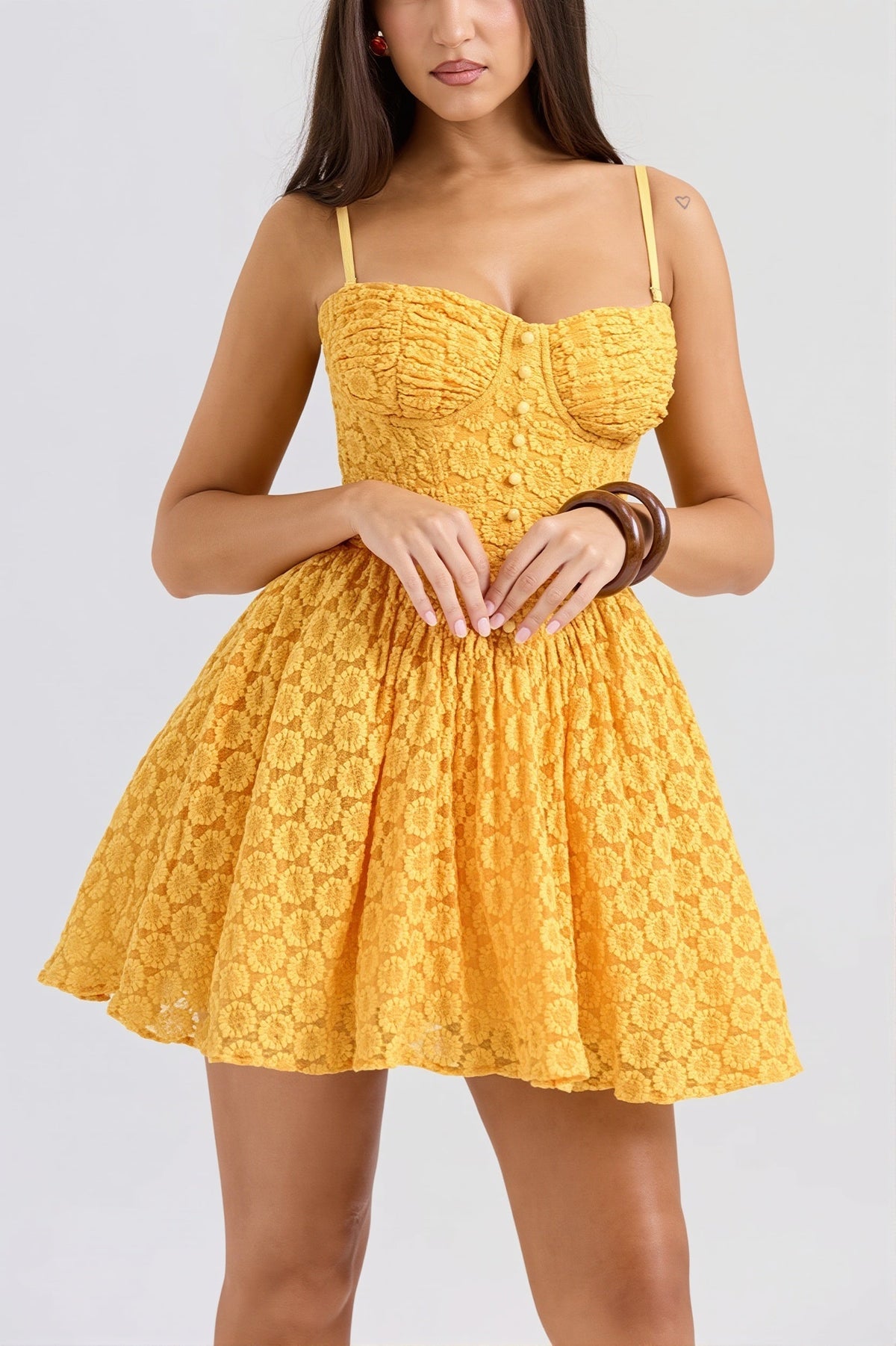 Floral Lace Corset Button-Down Sweetheart Spaghetti Strap Fit and Flare Mini Dress 2