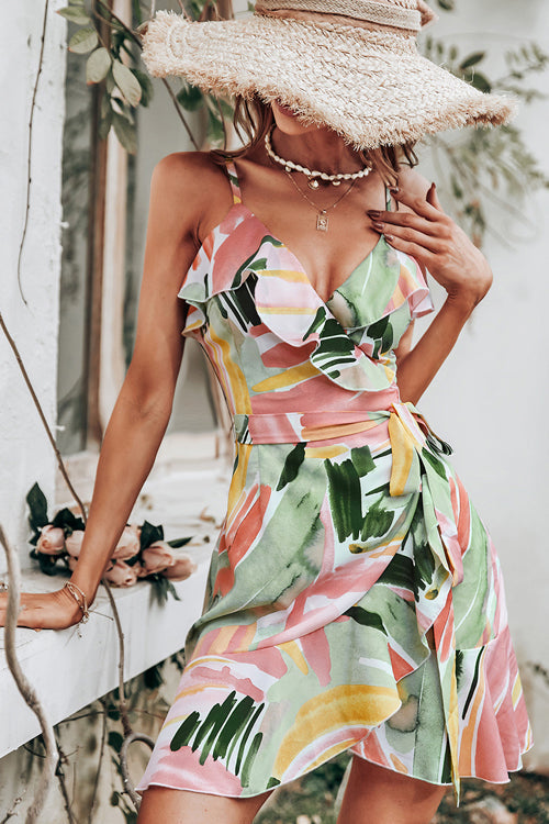 Deep V Floral Print Tiered Mini Dress 5