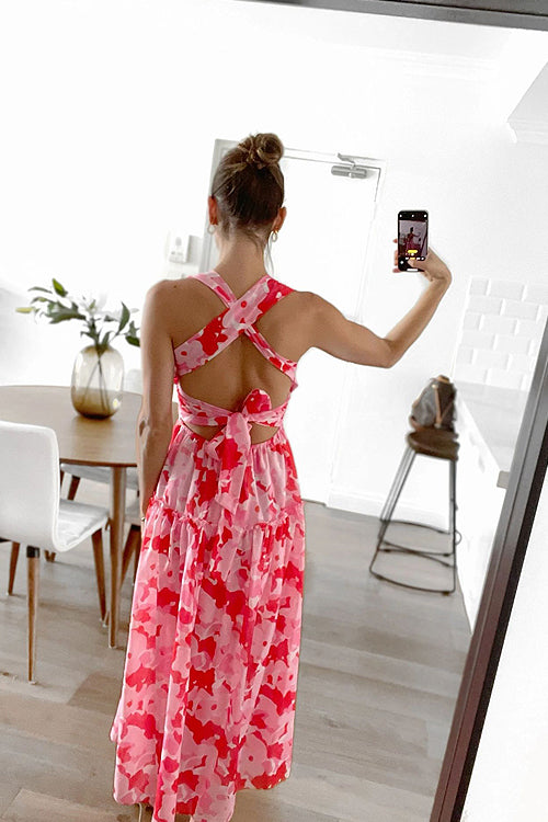Square Neck Smocked Tiered Ruffle Floral Midi Dress 4