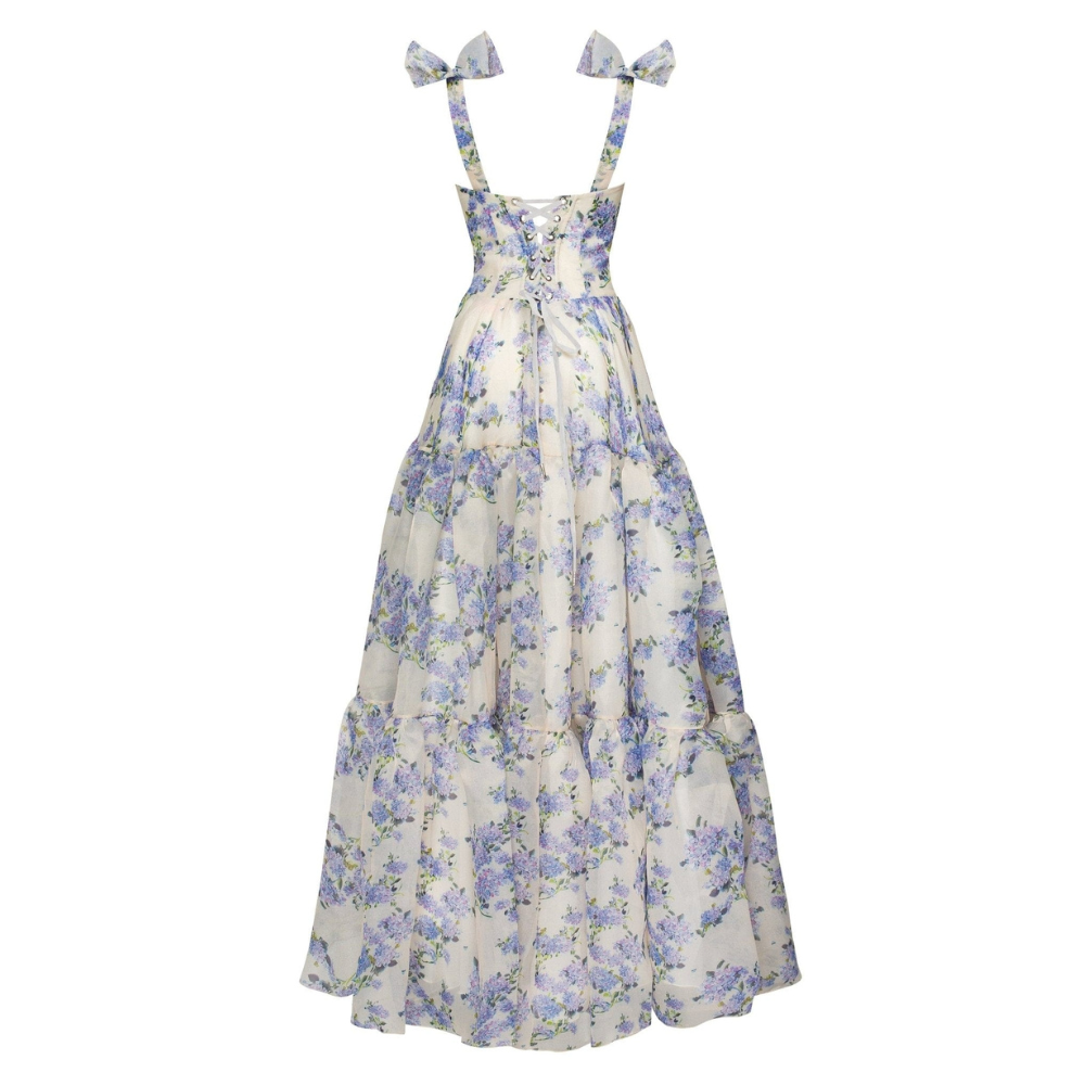 Off Shoulder Corset Bodice Tiered Floral Print Ball Gown 5