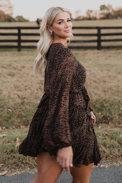 Crew Neck Balloon Sleeve Spot Print Tiered Ruffle Mini Dress 3