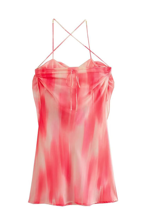 Strapless 3D Organza Rosette Watercolor Print Mini Dress 6