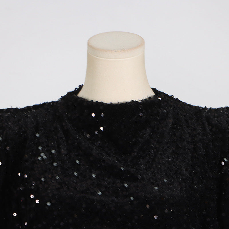 Structured Shoulder Crew Neck Sequin Mini Dress 5