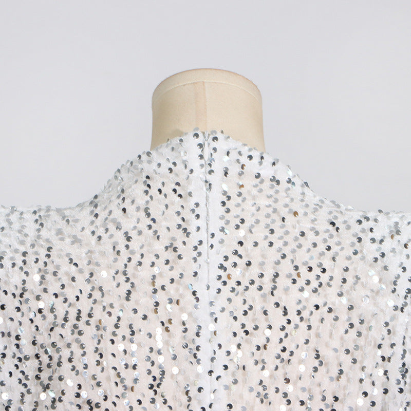 Structured Shoulder Crew Neck Sequin Mini Dress 5