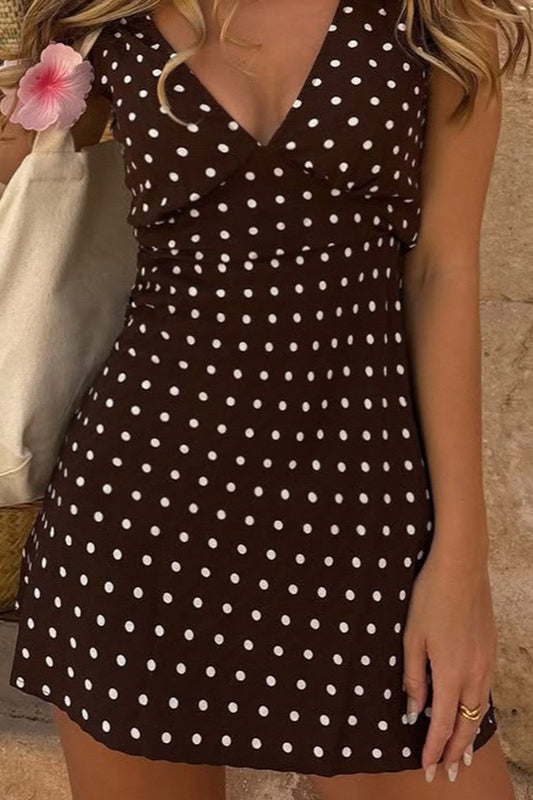 Polka Dot Deep V-Neck Wide Strap Bodycon Mini Dress 2
