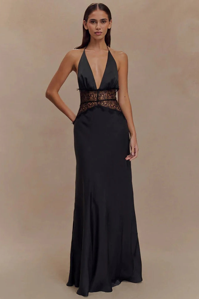 Lace Patchwork Backless Halter Dress 38