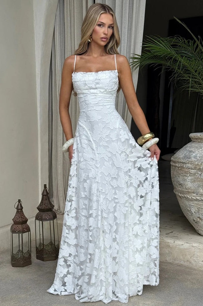 Lace Cowl Neck Spaghetti Strap A-Line Maxi Dress 4