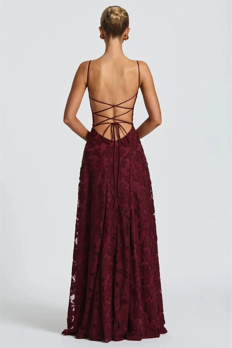 Lace Cowl Neck Spaghetti Strap A-Line Maxi Dress 3