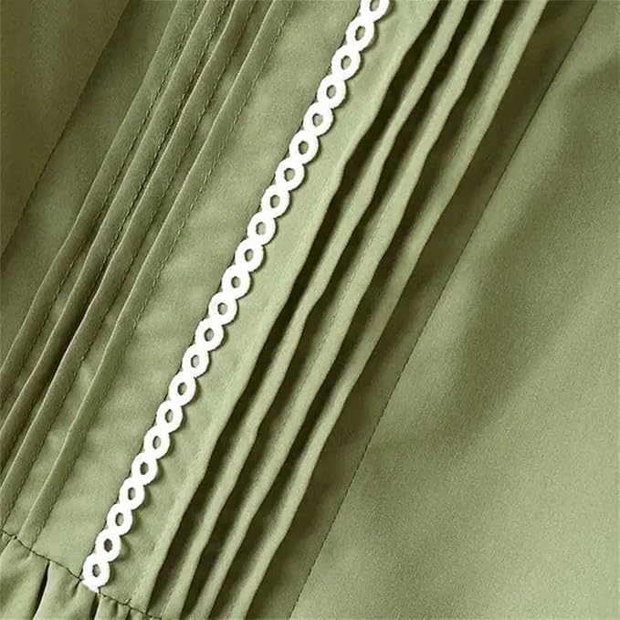 Linen Look Pintuck Embroidered Trim Round Neck Empire Midi Dress 5