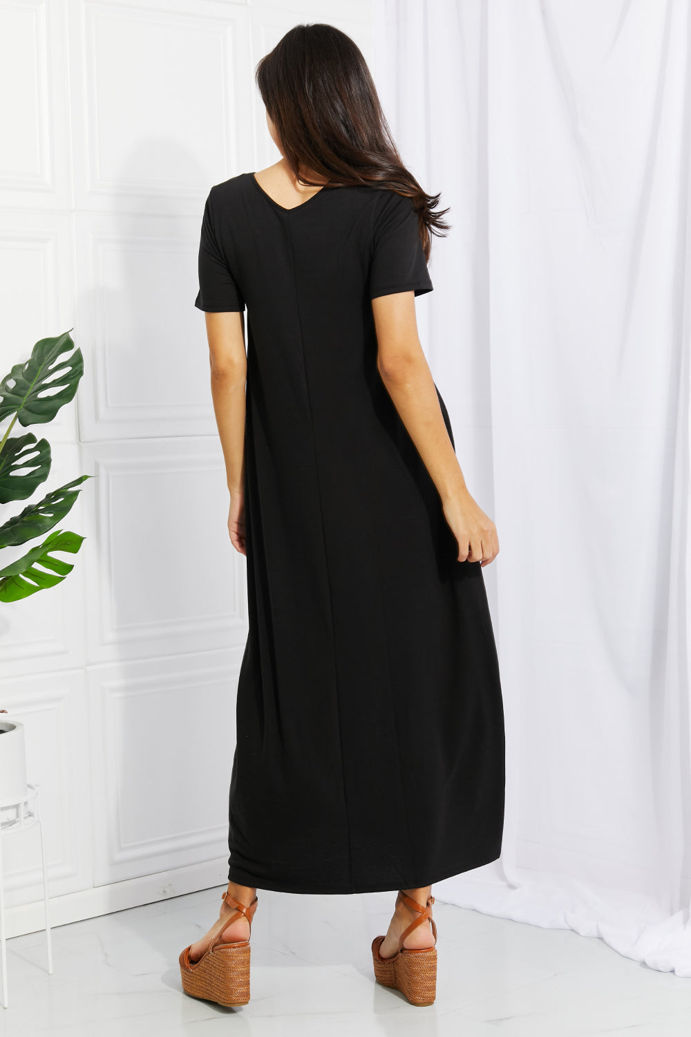 V Neck Short Sleeve Side Pocket Maxi Dress 6