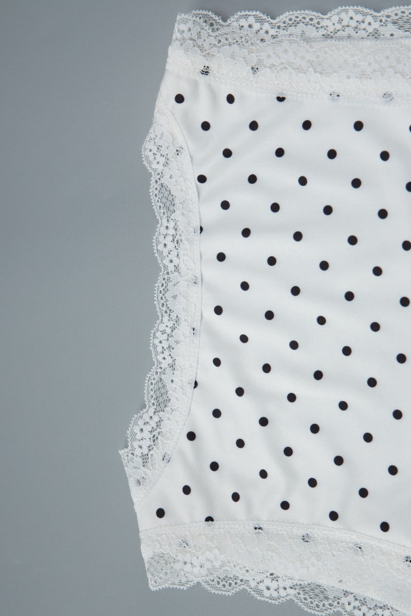 Scoop Neck Lace Trim Polka Dot Bodycon Mini Dress 9