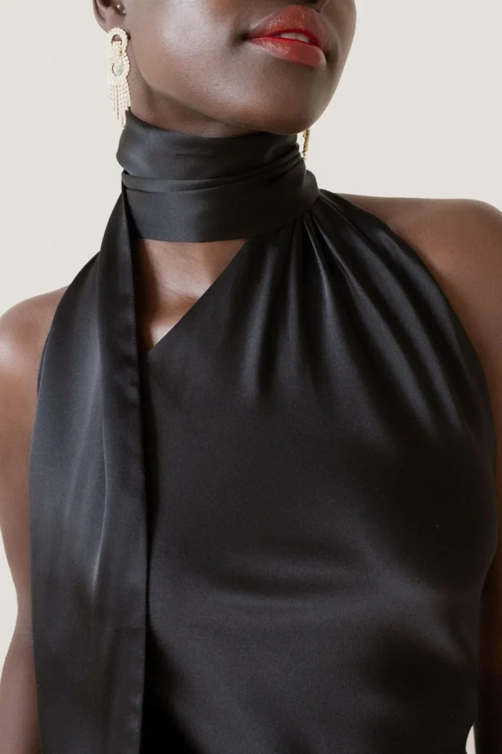 Satin Halter Neck Draped Sash Gathered Mini Dress 5