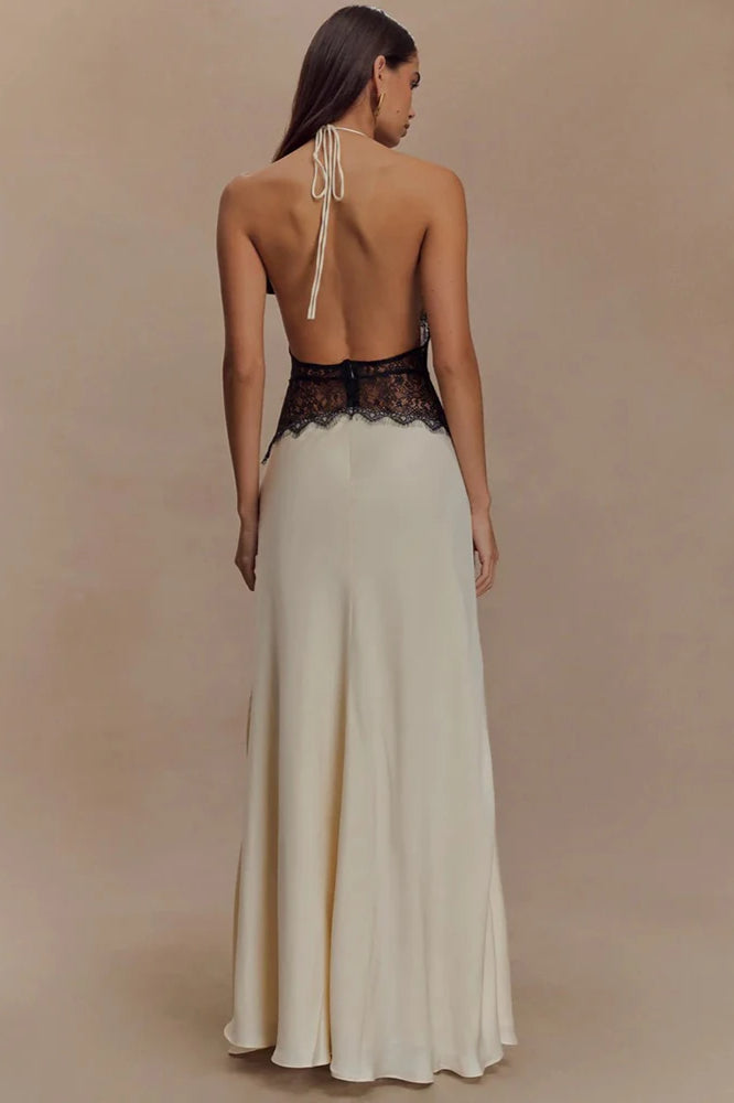 Lace Patchwork Backless Halter Dress 3