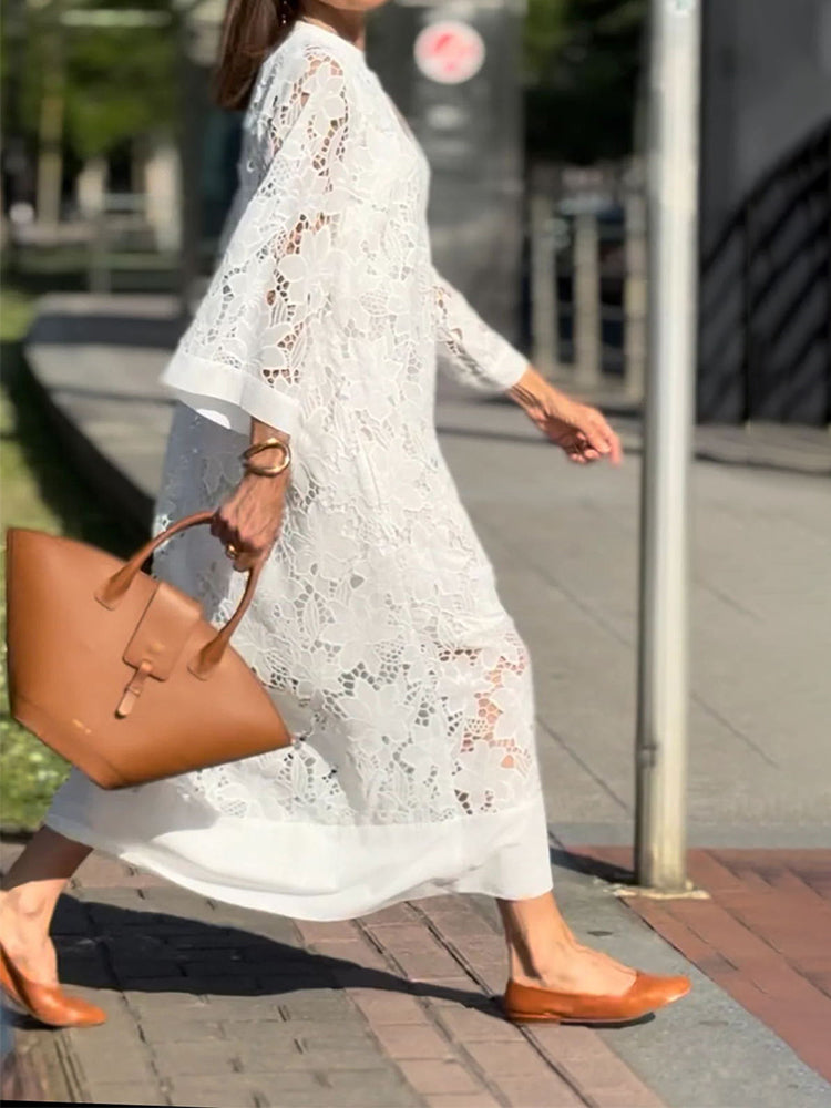 Off Shoulder Lace Panel Midi Dress 4