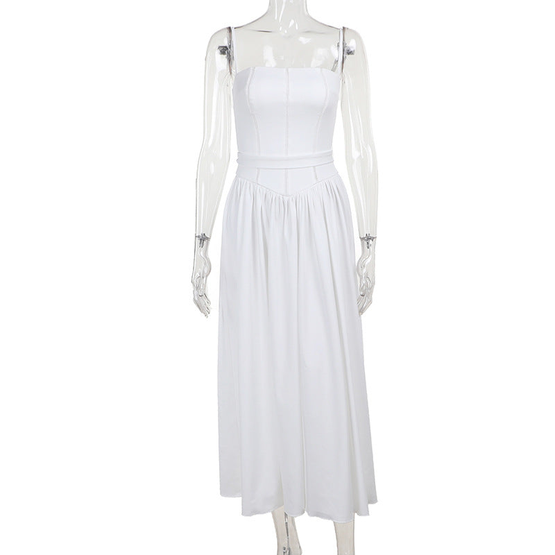 Square Neck Corset Basque Waist Pleated Midi Dress 6