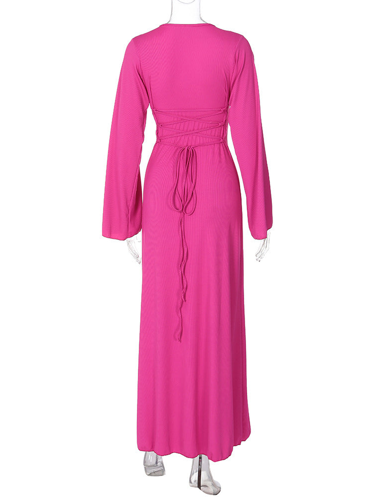 Scoop Neck Long Sleeve Bell Cuff Rib Knit Maxi Dress 6
