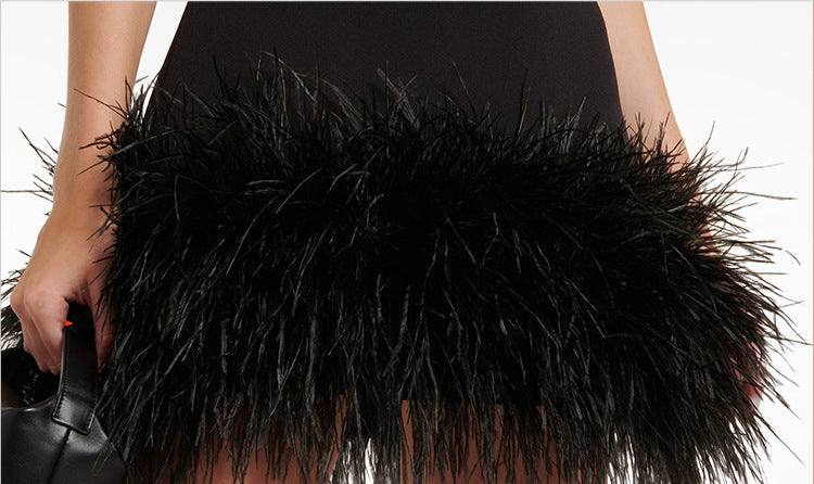 Strapless Bandeau Ostrich Feather Trim Bodycon Mini Dress 5