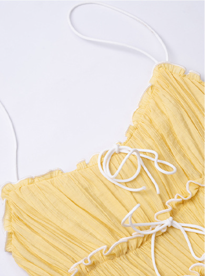 Square Neck Smocked Triple Tie Front Tiered Ruffle Midi Dress 6