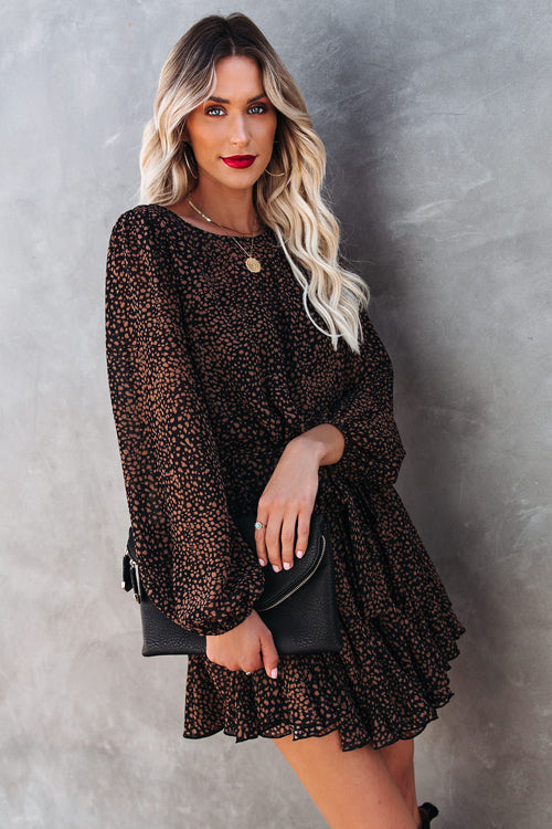 Crew Neck Balloon Sleeve Spot Print Tiered Ruffle Mini Dress 11