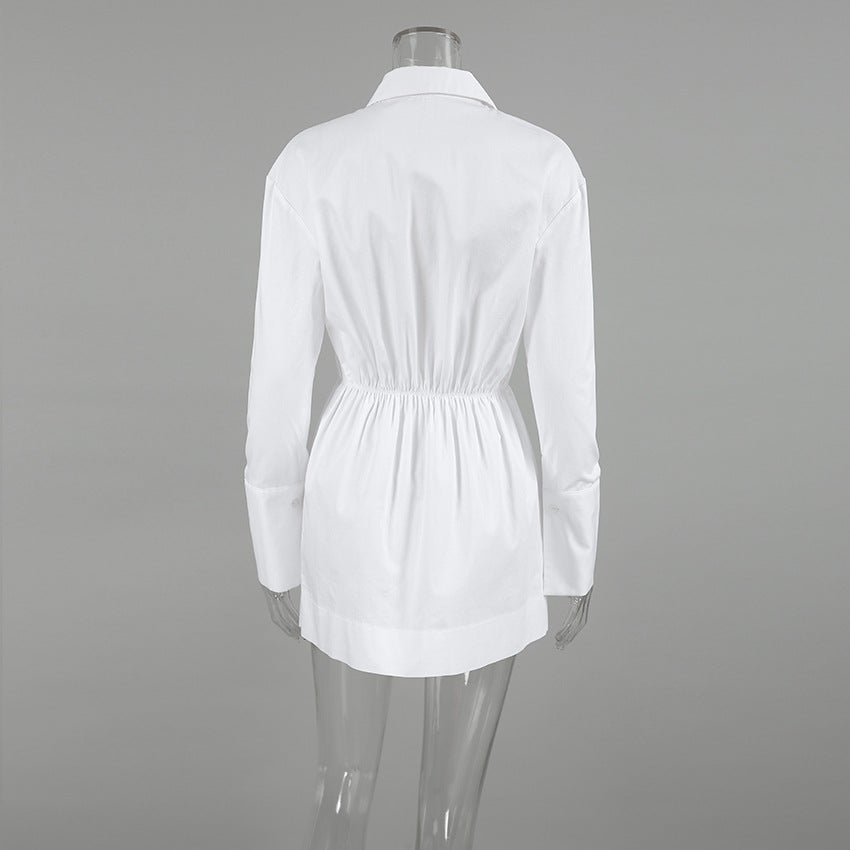 Collared Button Front Belted Long Sleeve Shirt Mini Dress 6