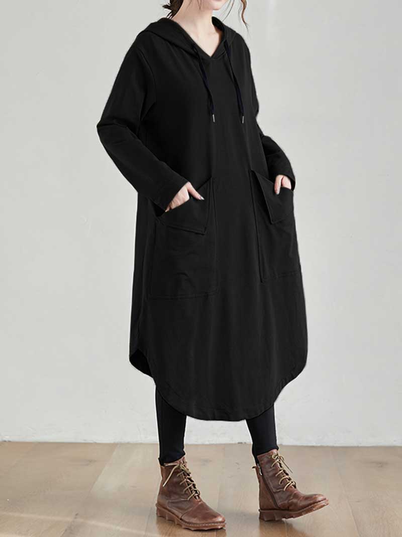 Hooded Long Sleeve Rib Knit Midi Dress 2 6