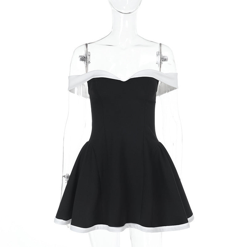 Off Shoulder Sweetheart Contrast Trim Flared Mini Dress 6